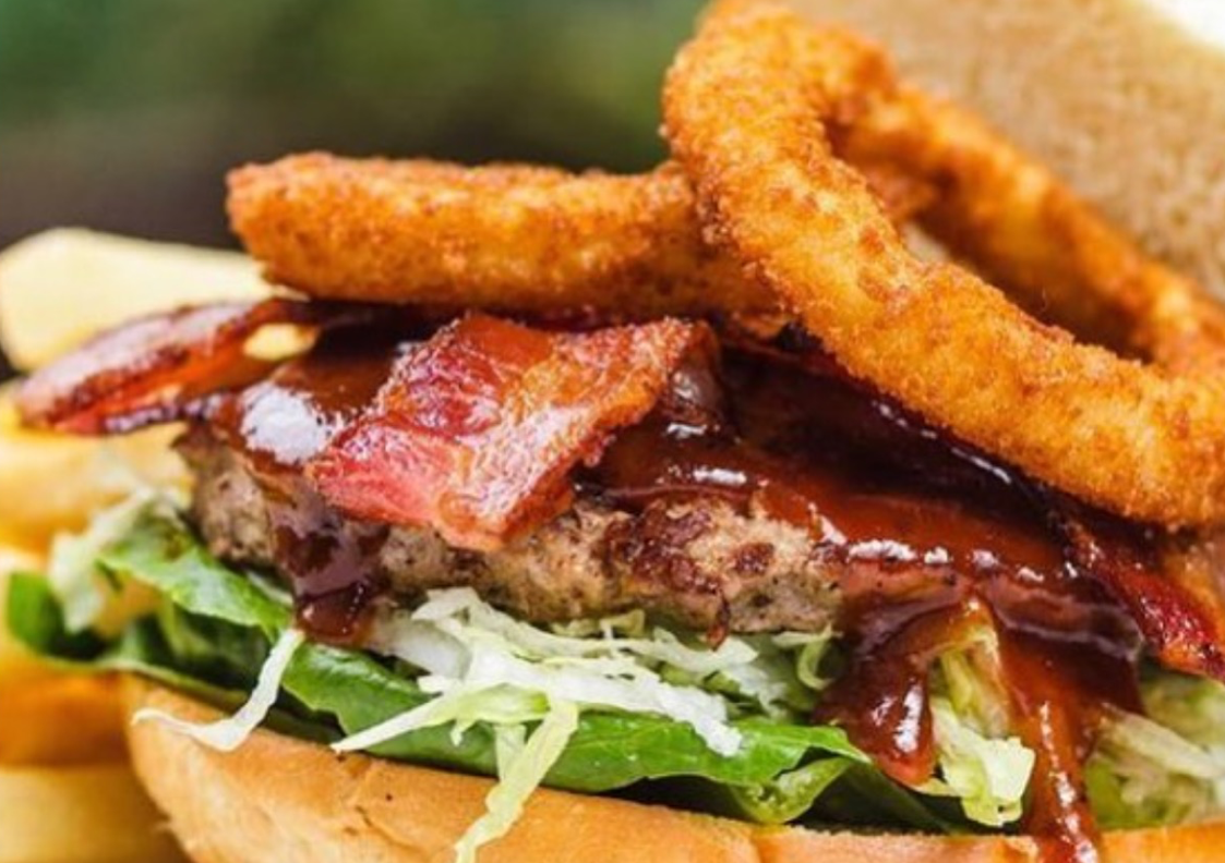 BBQ Burger with Bacon & Onion Rings Picture